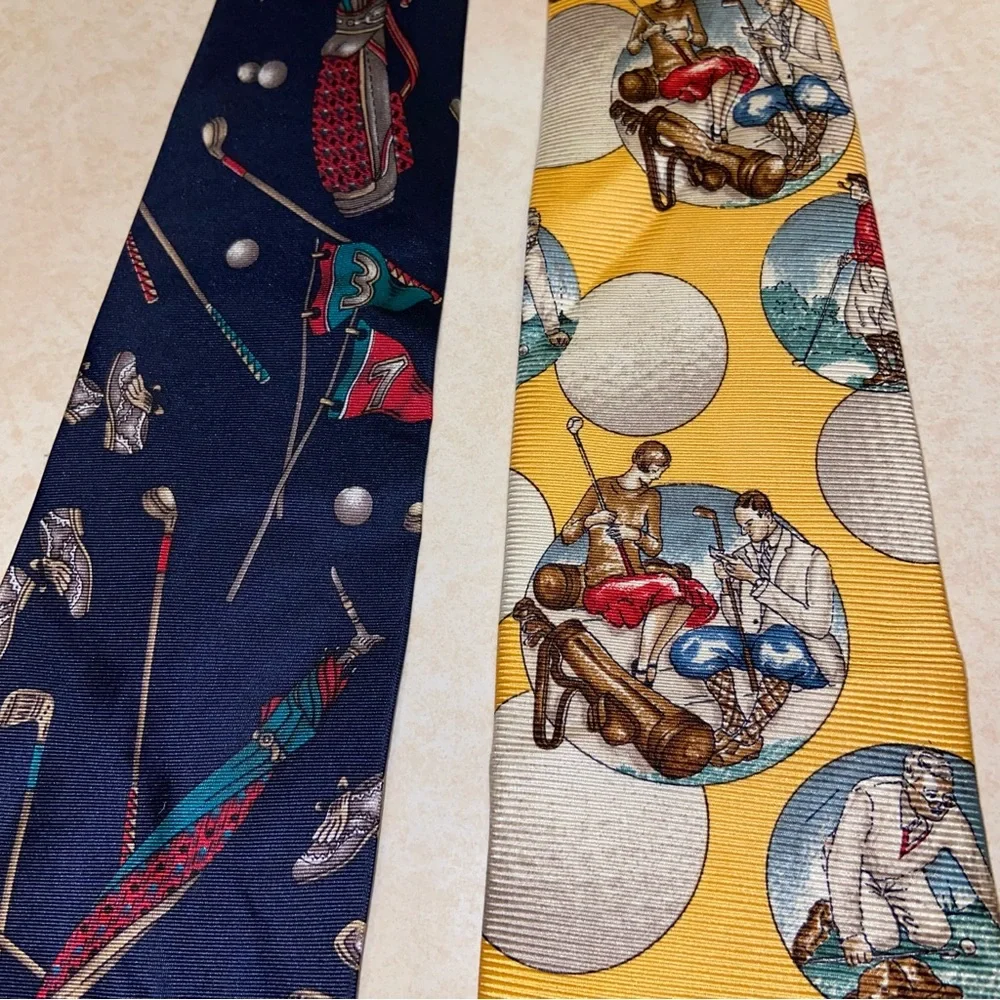 Vintage Prestige Jos. A. Bank Lot of 2 100% Silk Neck Ties USA Made Golf Golfing